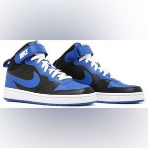 Nike Boys Court Borough Mid 2 DM8872-001 Black  Blue Running Shoes   Size 4.5Y